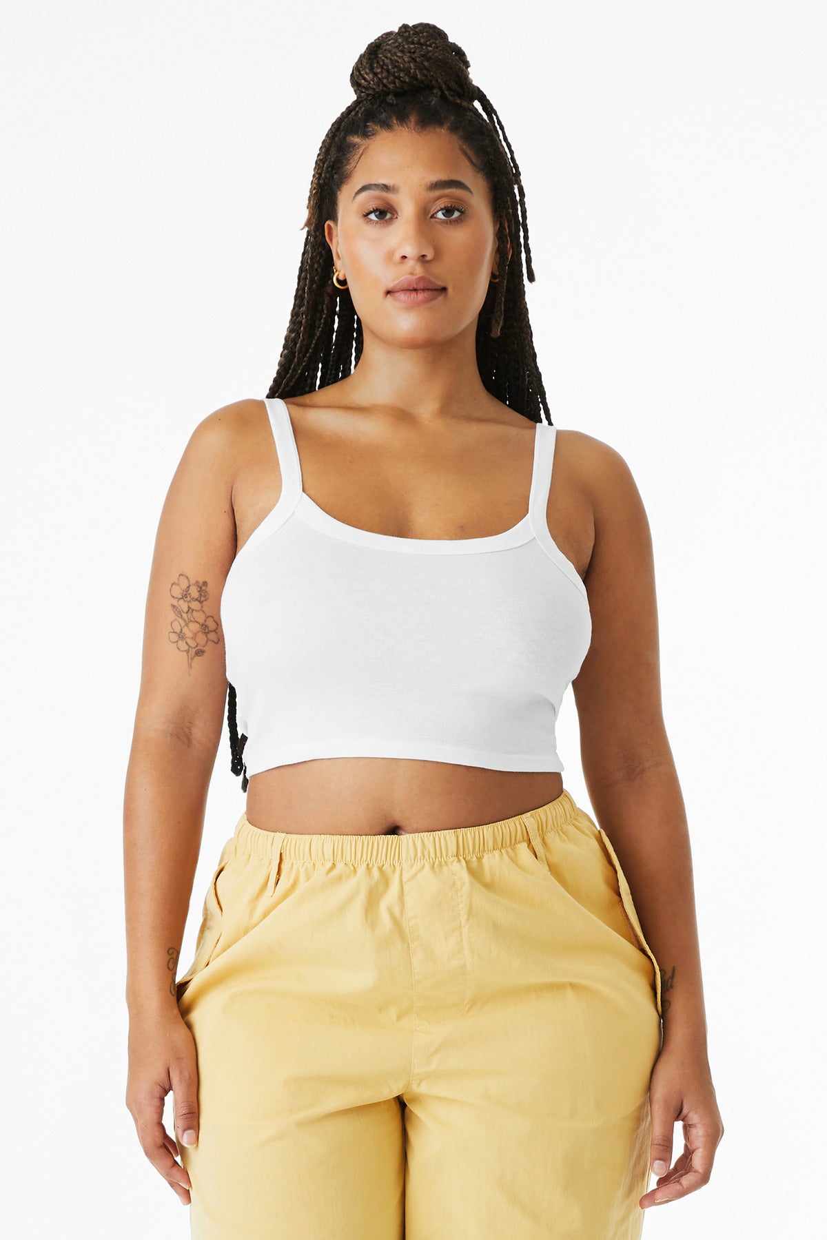 BELLA+CANVAS Women's Micro Rib Spaghetti Strap Tank - Solid White Blend