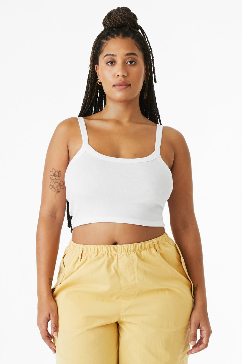 BELLA+CANVAS Women's Micro Rib Spaghetti Strap Tank - Solid White Blend