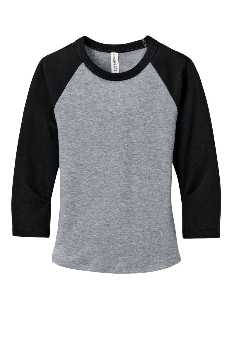 BELLA+CANVAS Women's Micro Rib 3/4 Raglan Baby Tee - Athletic Heather/ Black