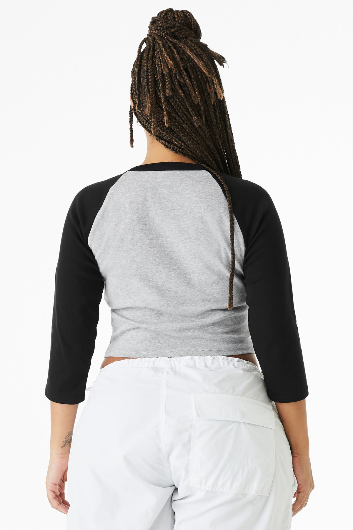 BELLA+CANVAS Women's Micro Rib 3/4 Raglan Baby Tee - Athletic Heather/ Black