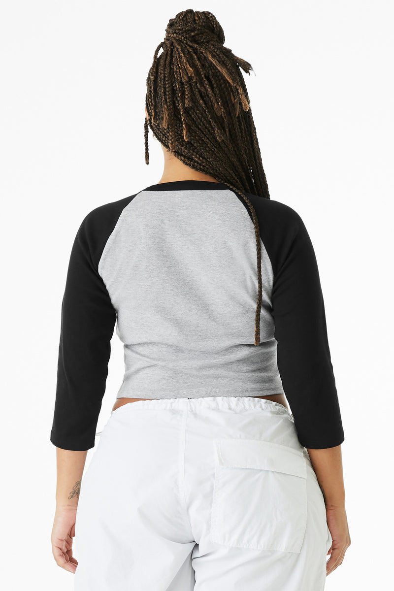 BELLA+CANVAS Women's Micro Rib 3/4 Raglan Baby Tee - Athletic Heather/ Black