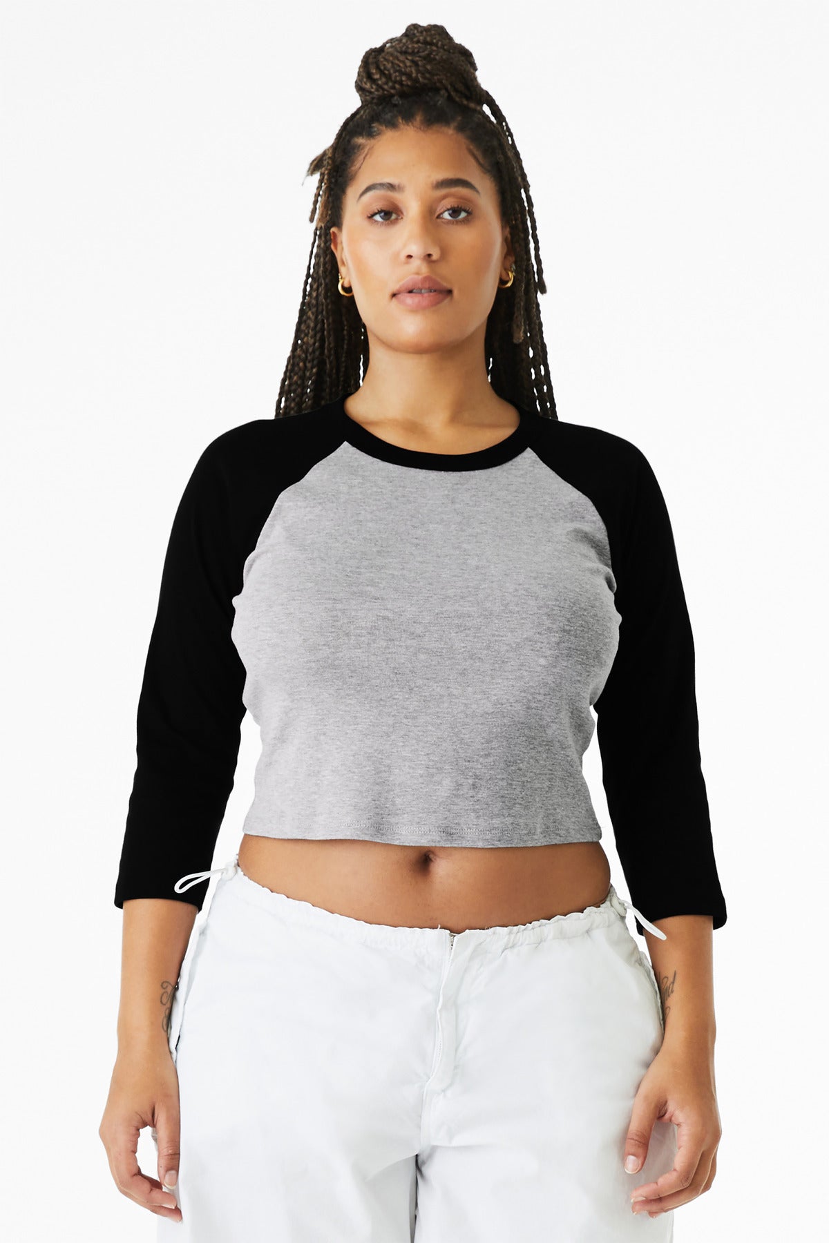 BELLA+CANVAS Women's Micro Rib 3/4 Raglan Baby Tee - Athletic Heather/ Black