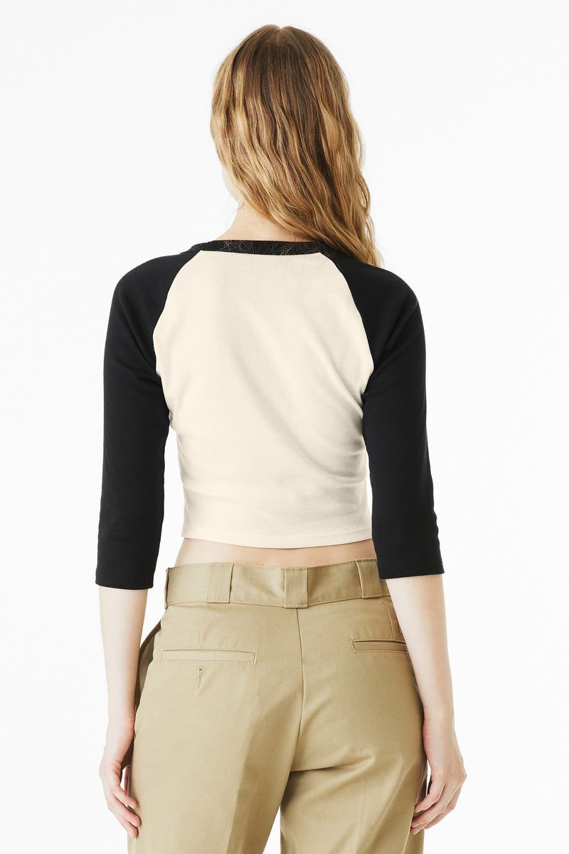 BELLA+CANVAS Women's Micro Rib 3/4 Raglan Baby Tee - Natural/ Black