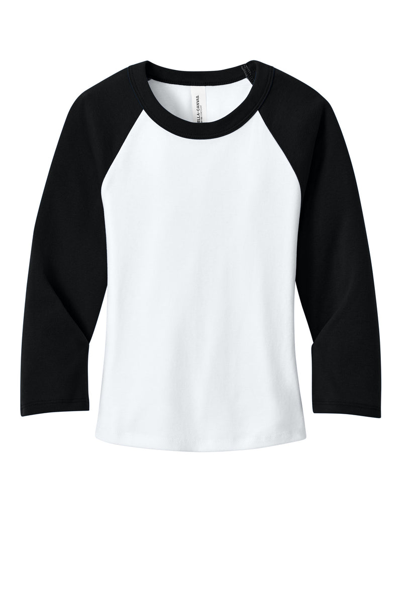 BELLA+CANVAS Women's Micro Rib 3/4 Raglan Baby Tee - White/ Black