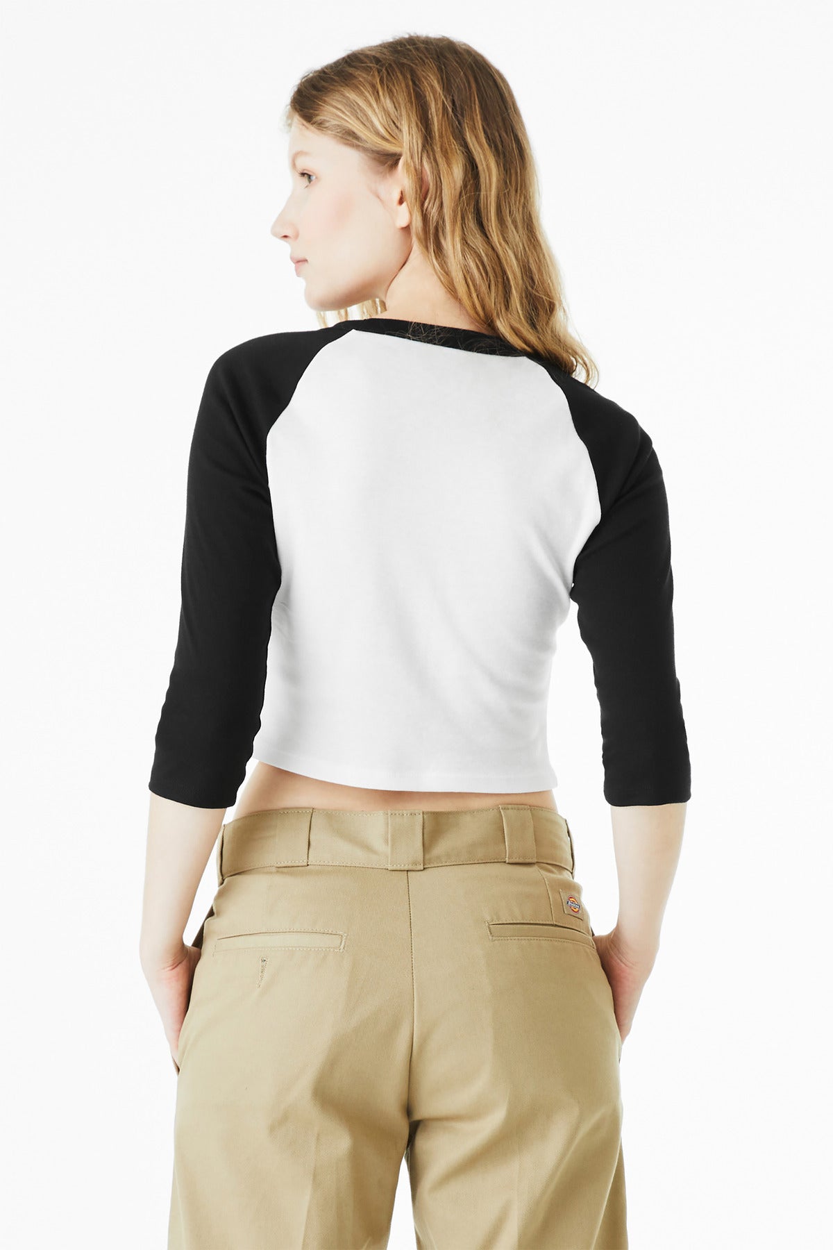 BELLA+CANVAS Women's Micro Rib 3/4 Raglan Baby Tee - White/ Black