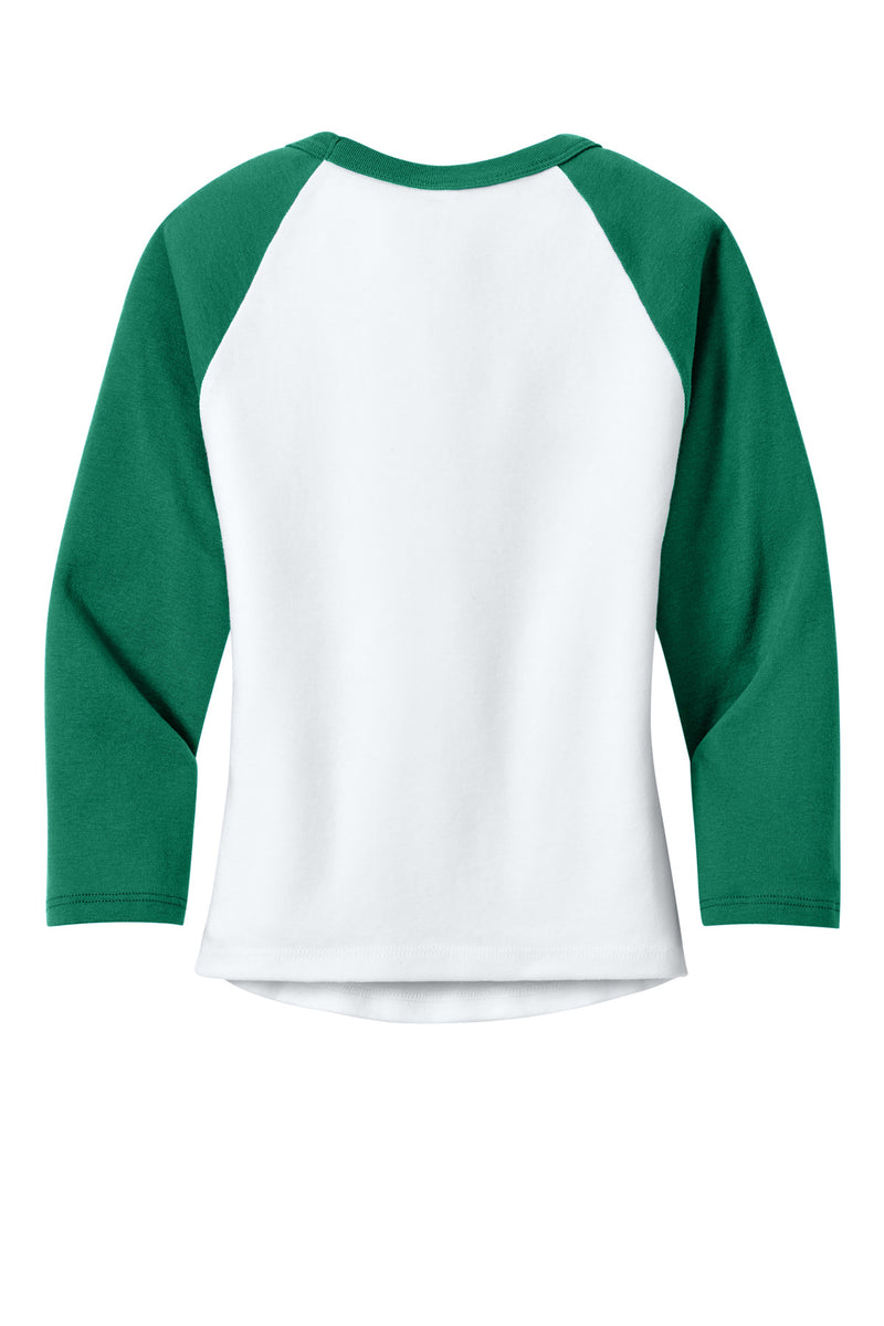 BELLA+CANVAS Women's Micro Rib 3/4 Raglan Baby Tee - White/ Kelly