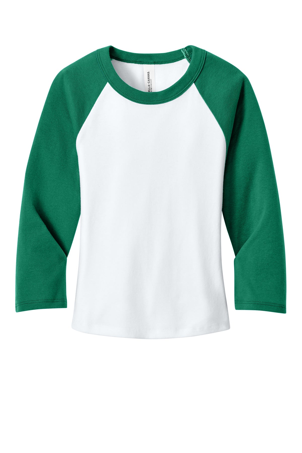 BELLA+CANVAS Women's Micro Rib 3/4 Raglan Baby Tee - White/ Kelly