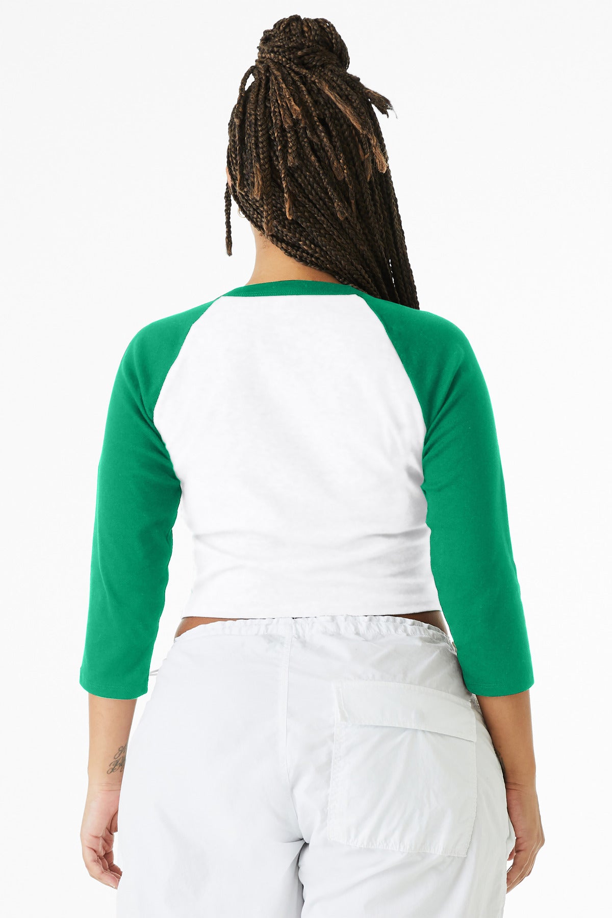 BELLA+CANVAS Women's Micro Rib 3/4 Raglan Baby Tee - White/ Kelly