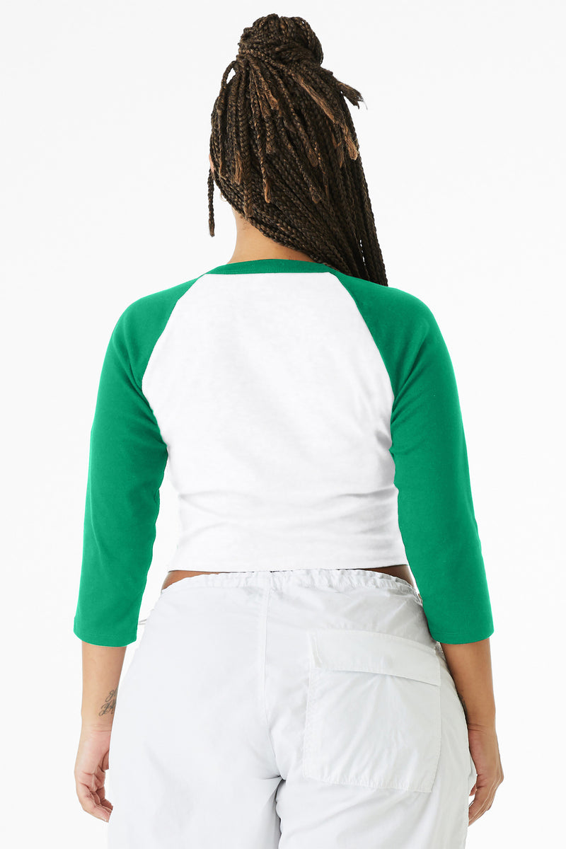 BELLA+CANVAS Women's Micro Rib 3/4 Raglan Baby Tee - White/ Kelly