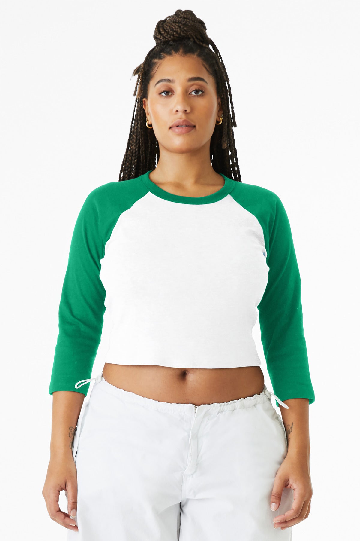 BELLA+CANVAS Women's Micro Rib 3/4 Raglan Baby Tee - White/ Kelly
