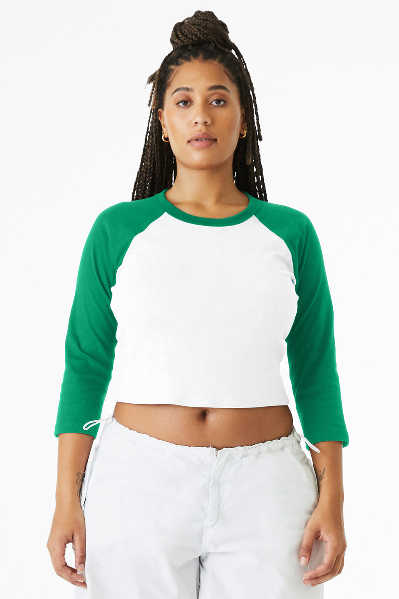 BELLA+CANVAS Women's Micro Rib 3/4 Raglan Baby Tee - White/ Kelly