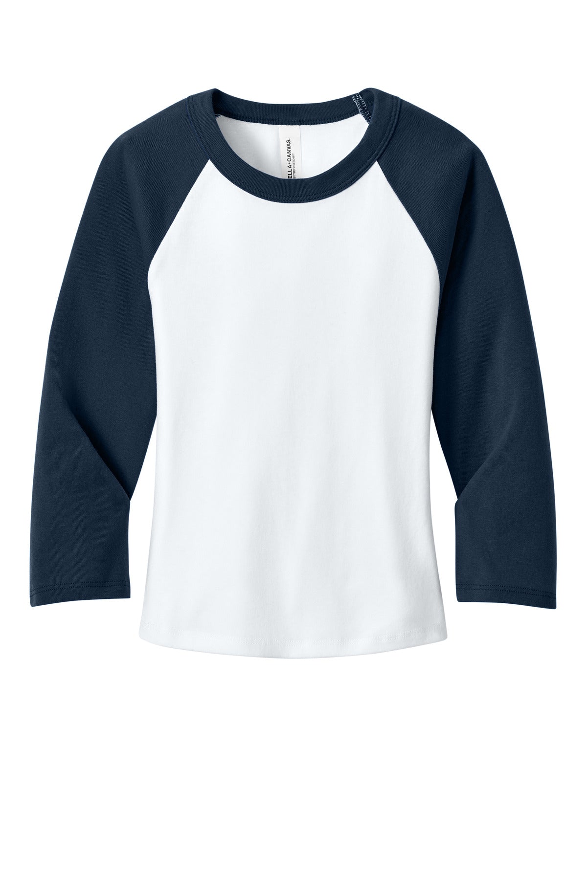 BELLA+CANVAS Women's Micro Rib 3/4 Raglan Baby Tee - White/ Navy