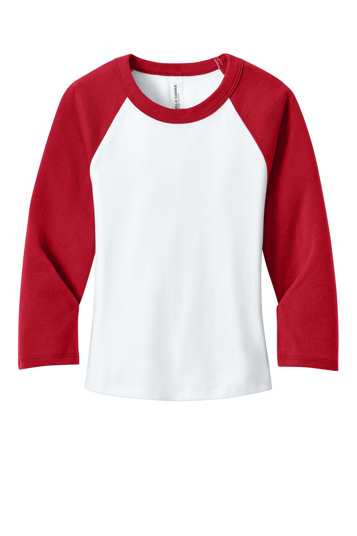 BELLA+CANVAS Women's Micro Rib 3/4 Raglan Baby Tee - White/ Red