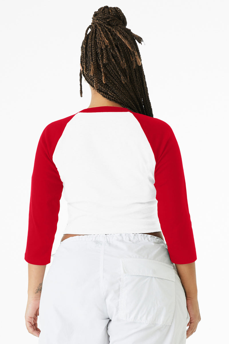 BELLA+CANVAS Women's Micro Rib 3/4 Raglan Baby Tee - White/ Red