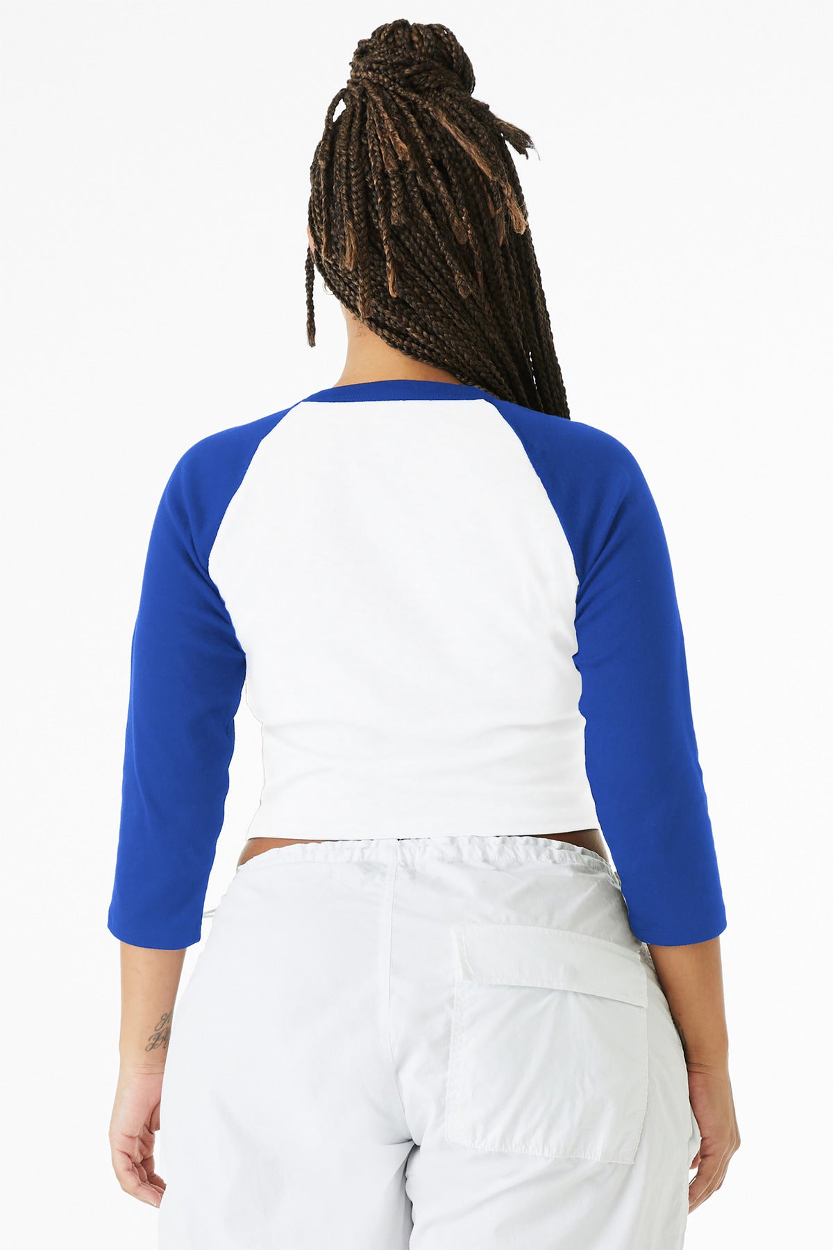 BELLA+CANVAS Women's Micro Rib 3/4 Raglan Baby Tee - White/ True Royal
