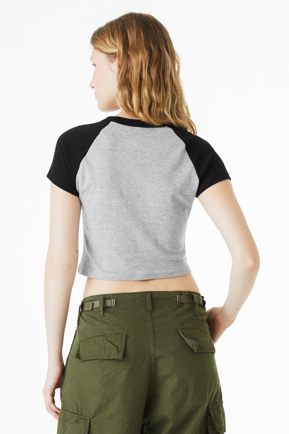 BELLA+CANVAS Women's Micro Rib Raglan Baby Tee - Athletic Heather/ Black