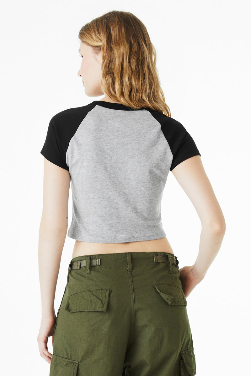 BELLA+CANVAS Women's Micro Rib Raglan Baby Tee - Athletic Heather/ Black