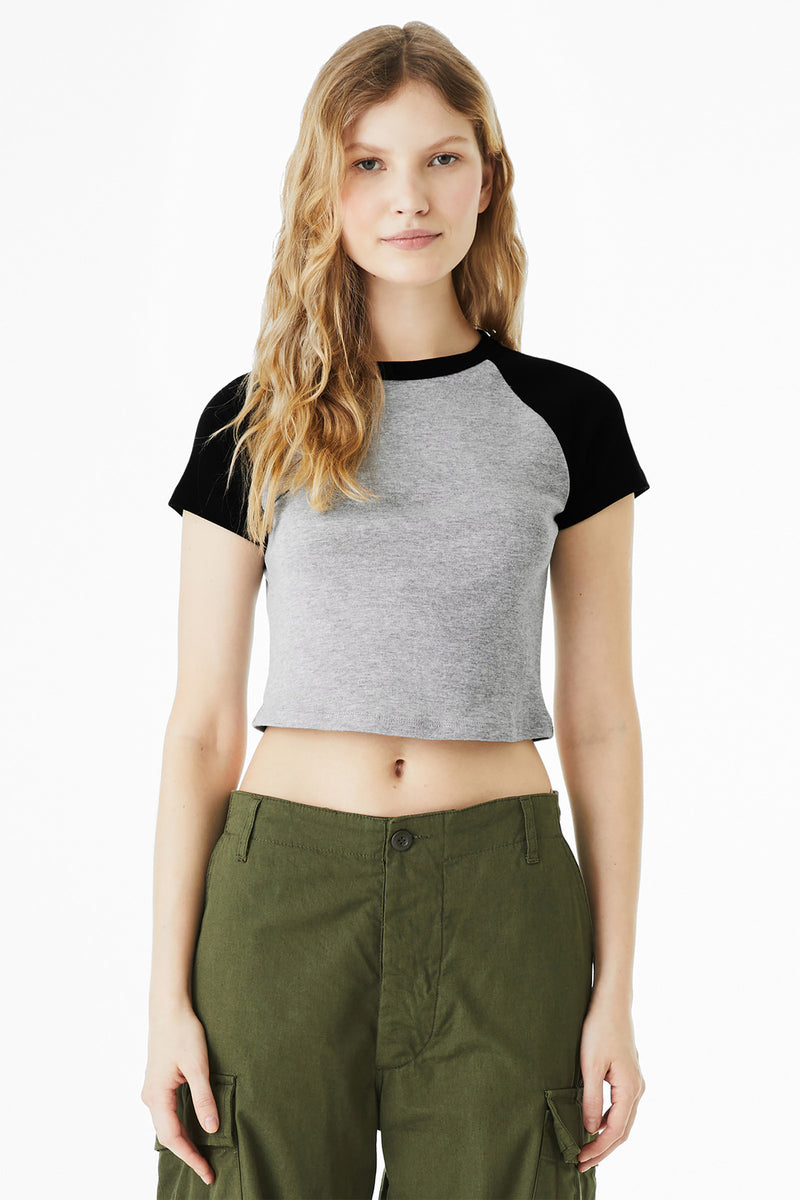 BELLA+CANVAS Women's Micro Rib Raglan Baby Tee - Athletic Heather/ Black