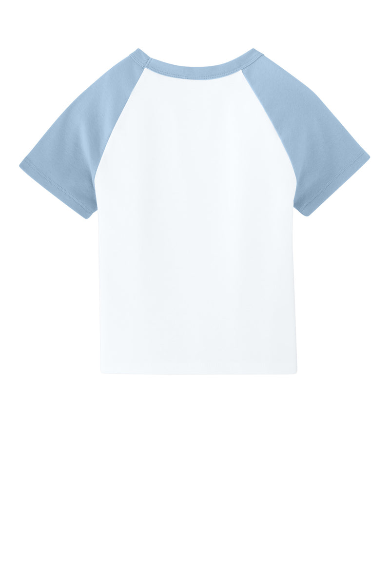 BELLA+CANVAS Women's Micro Rib Raglan Baby Tee - White/ Baby Blue