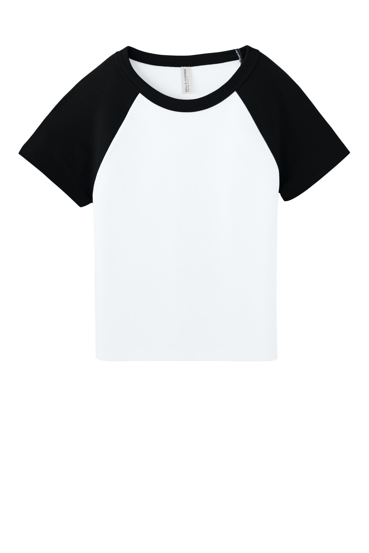 BELLA+CANVAS Women's Micro Rib Raglan Baby Tee - White/ Black
