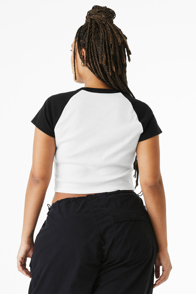 BELLA+CANVAS Women's Micro Rib Raglan Baby Tee - White/ Black