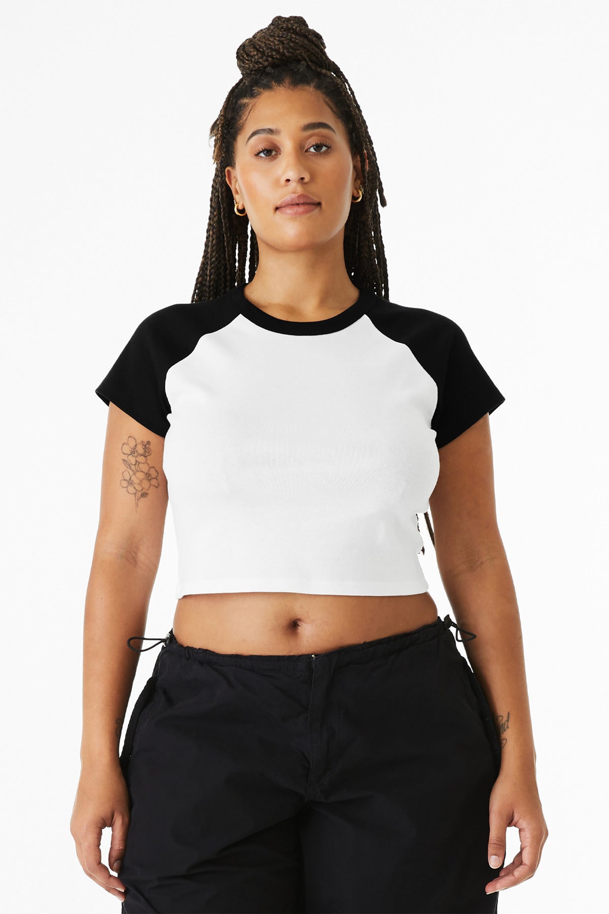BELLA+CANVAS Women's Micro Rib Raglan Baby Tee - White/ Black