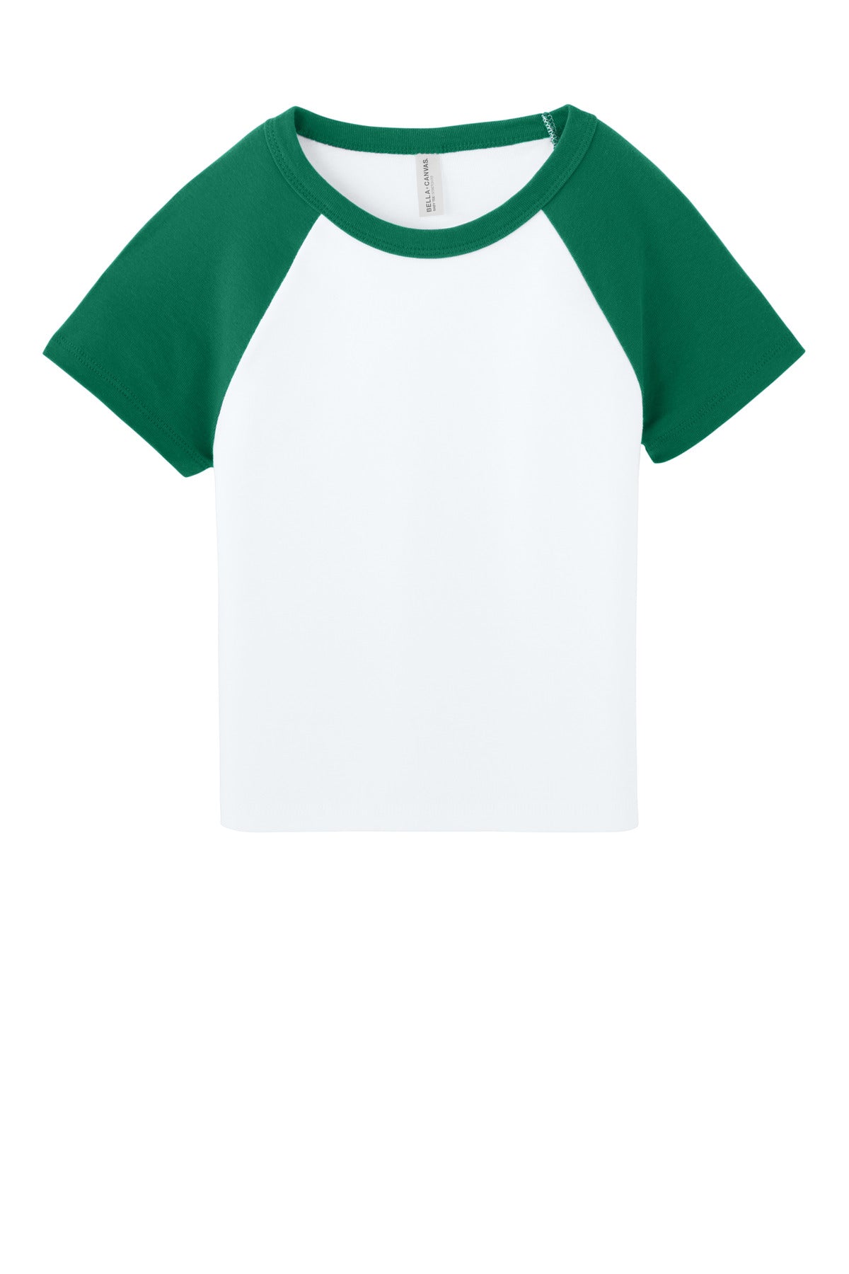 BELLA+CANVAS Women's Micro Rib Raglan Baby Tee - White/ Kelly