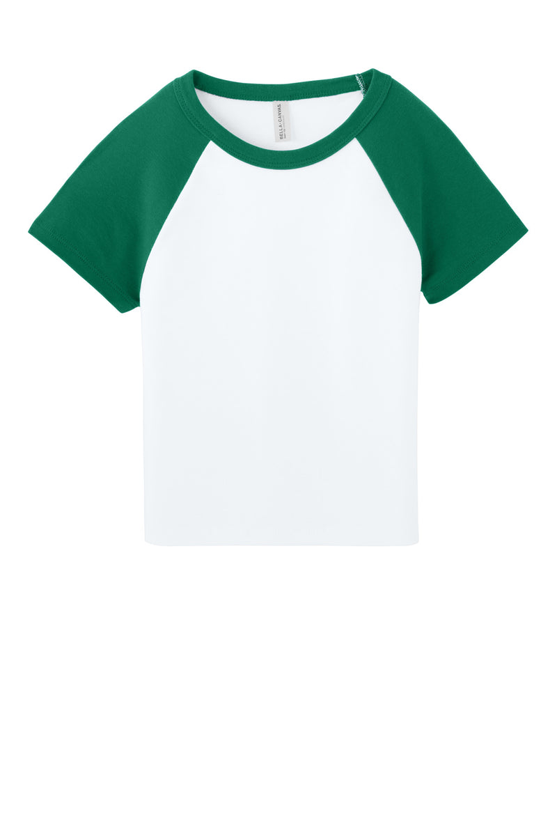 BELLA+CANVAS Women's Micro Rib Raglan Baby Tee - White/ Kelly