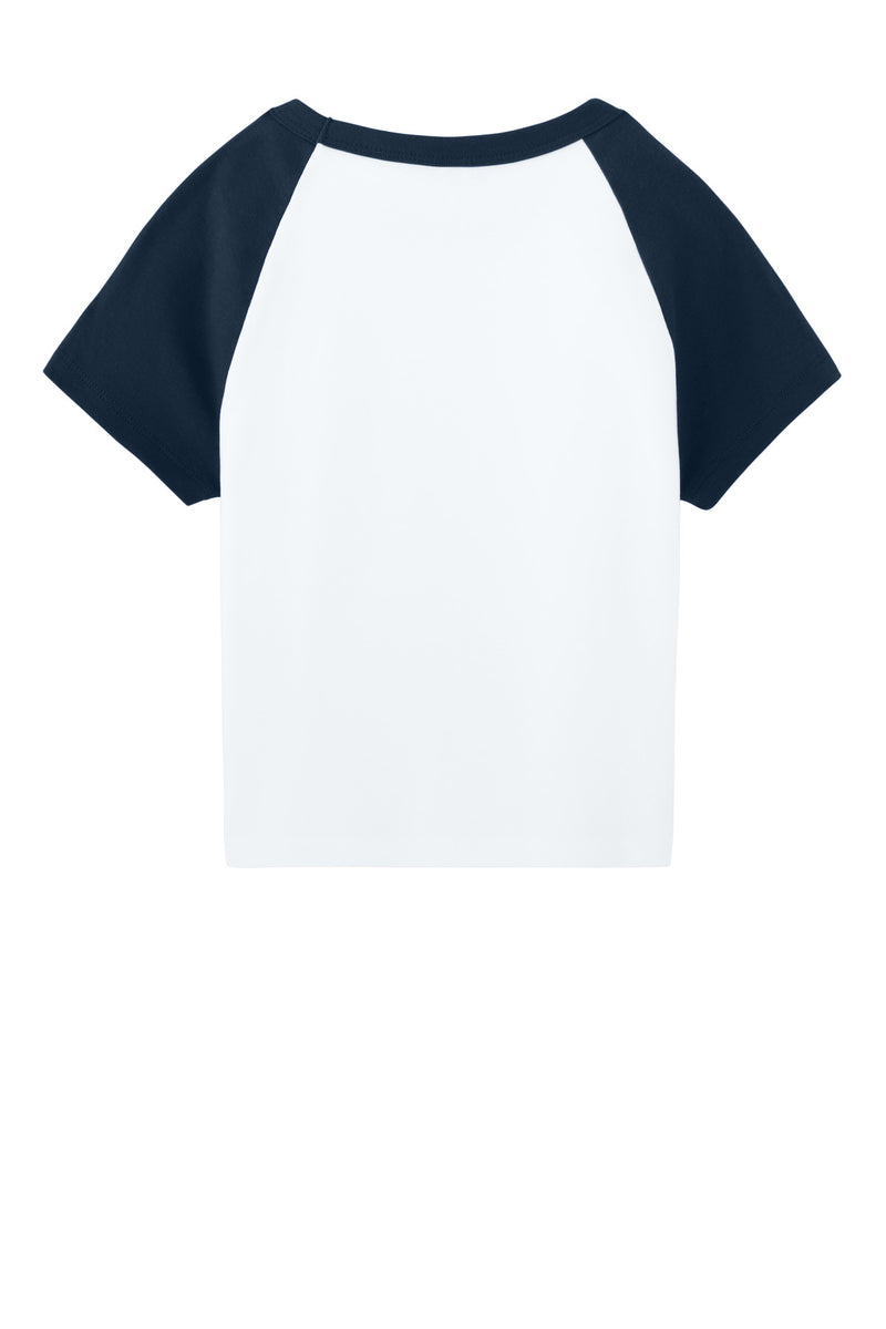 BELLA+CANVAS Women's Micro Rib Raglan Baby Tee - White/ Navy