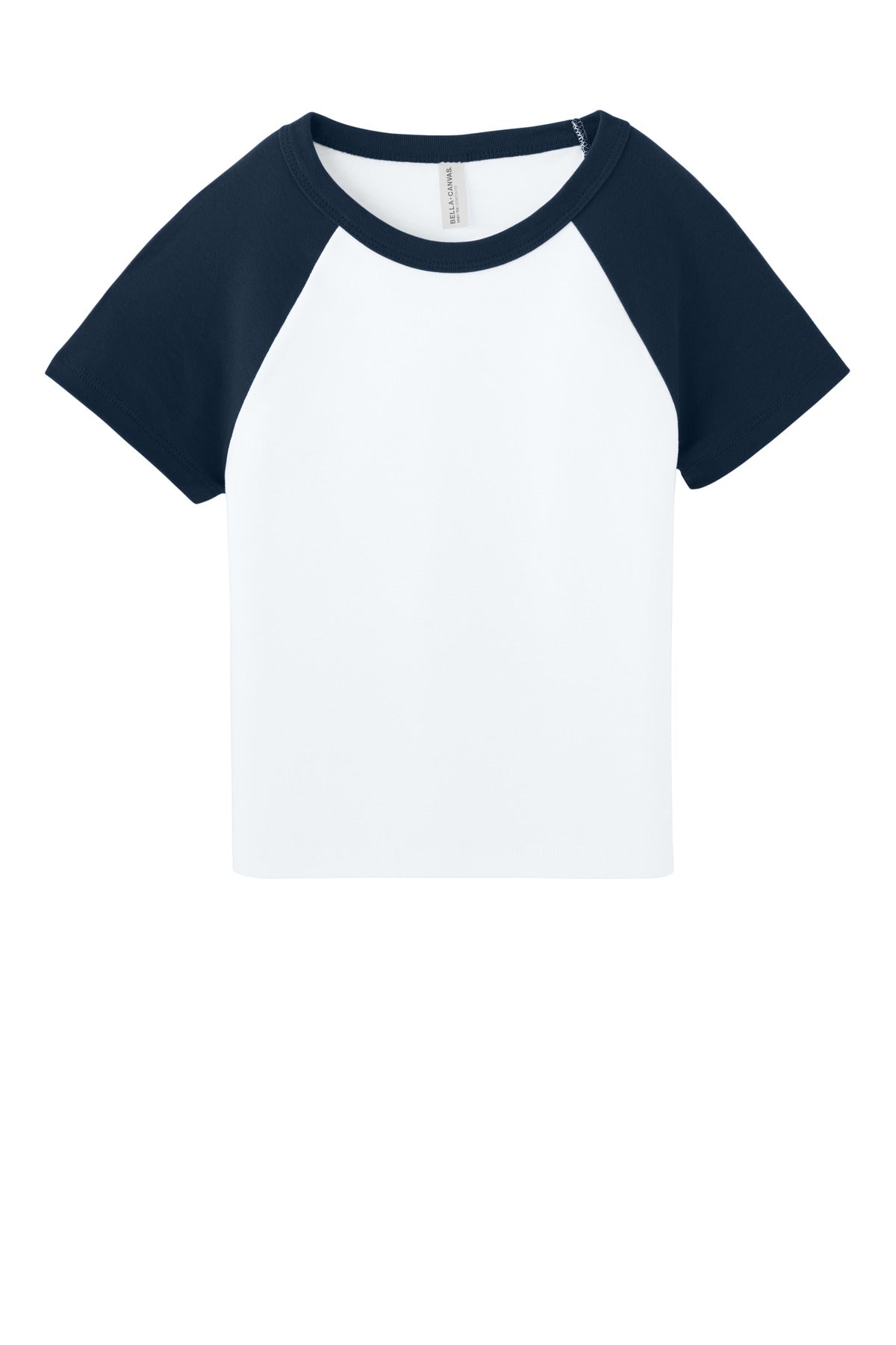BELLA+CANVAS Women's Micro Rib Raglan Baby Tee - White/ Navy