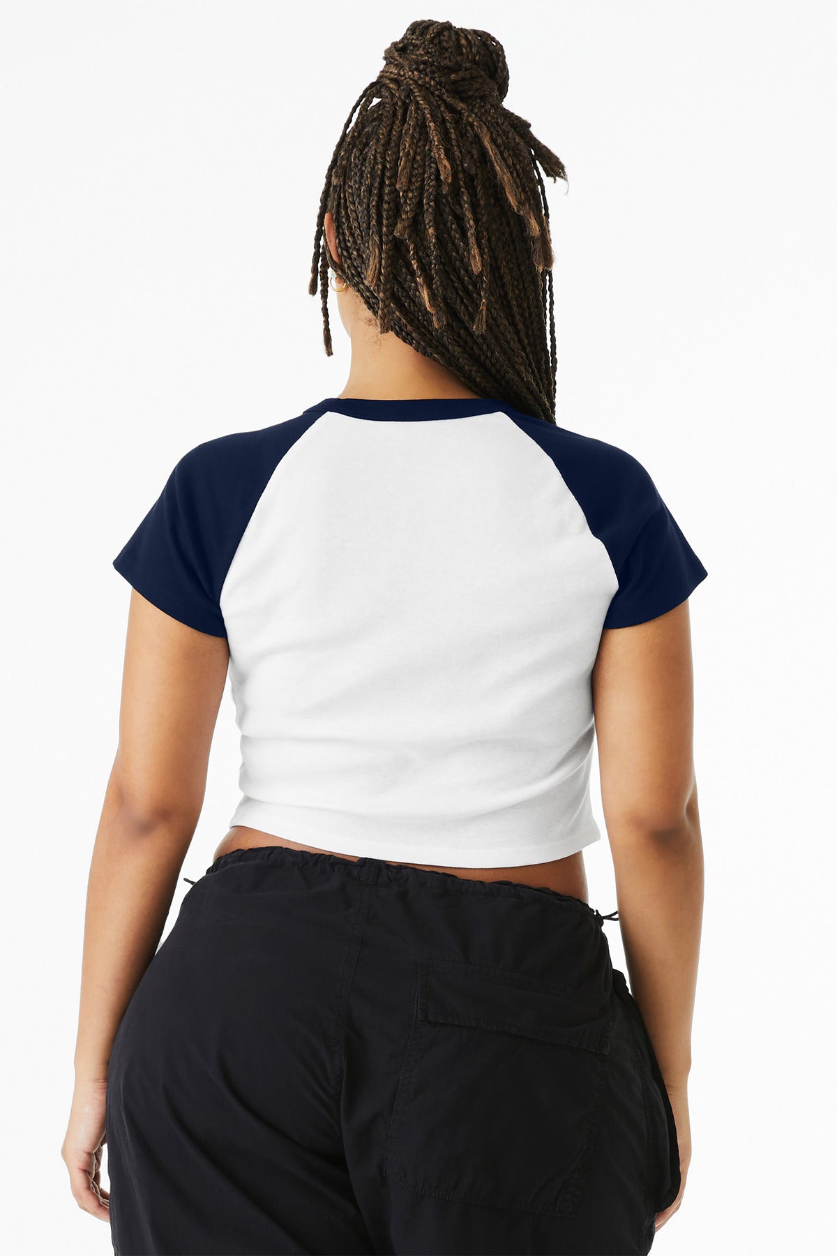 BELLA+CANVAS Women's Micro Rib Raglan Baby Tee - White/ Navy
