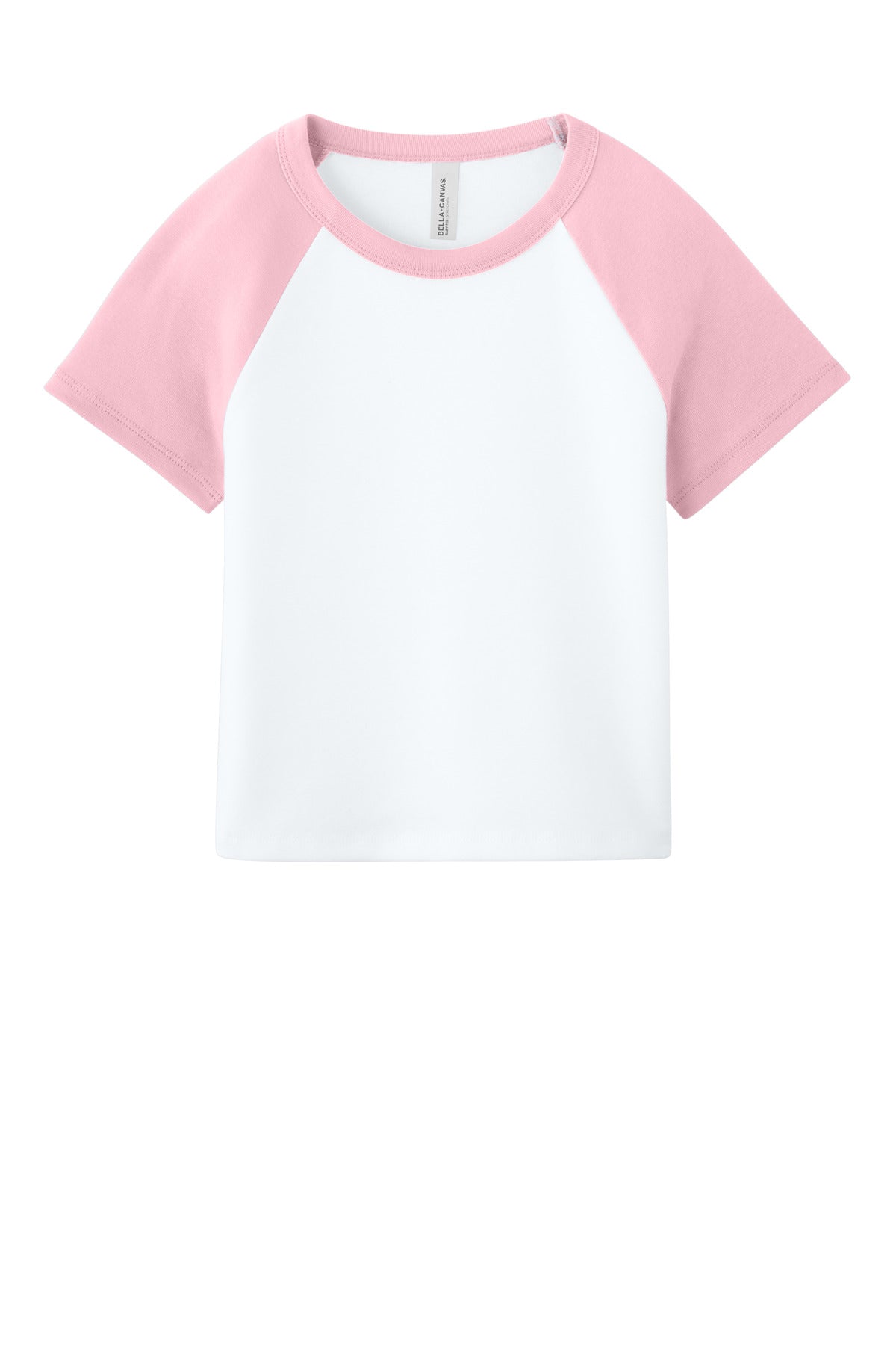 BELLA+CANVAS Women's Micro Rib Raglan Baby Tee - White/ Pink