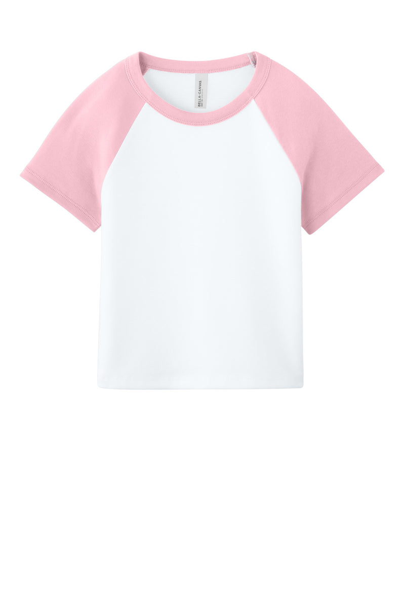 BELLA+CANVAS Women's Micro Rib Raglan Baby Tee - White/ Pink