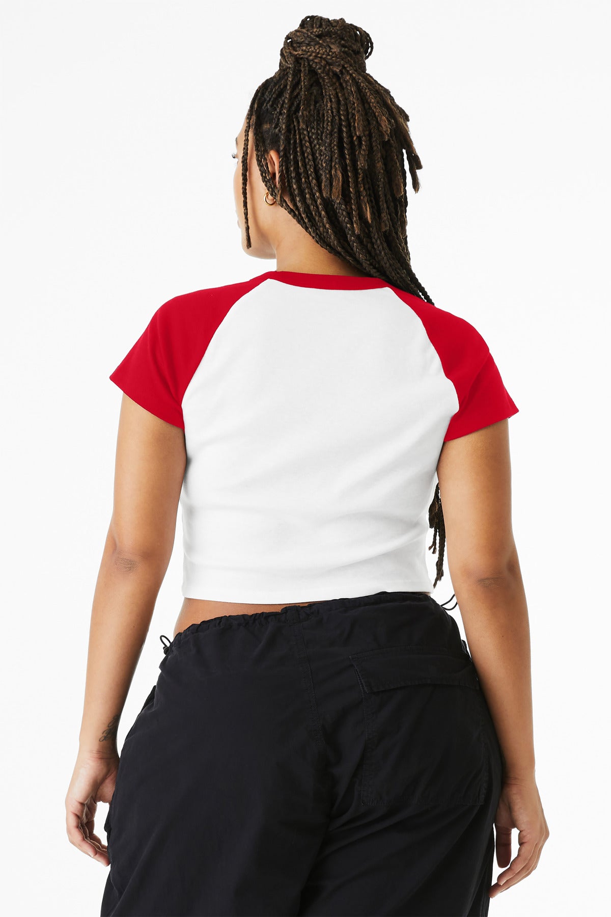BELLA+CANVAS Women's Micro Rib Raglan Baby Tee - White/ Red