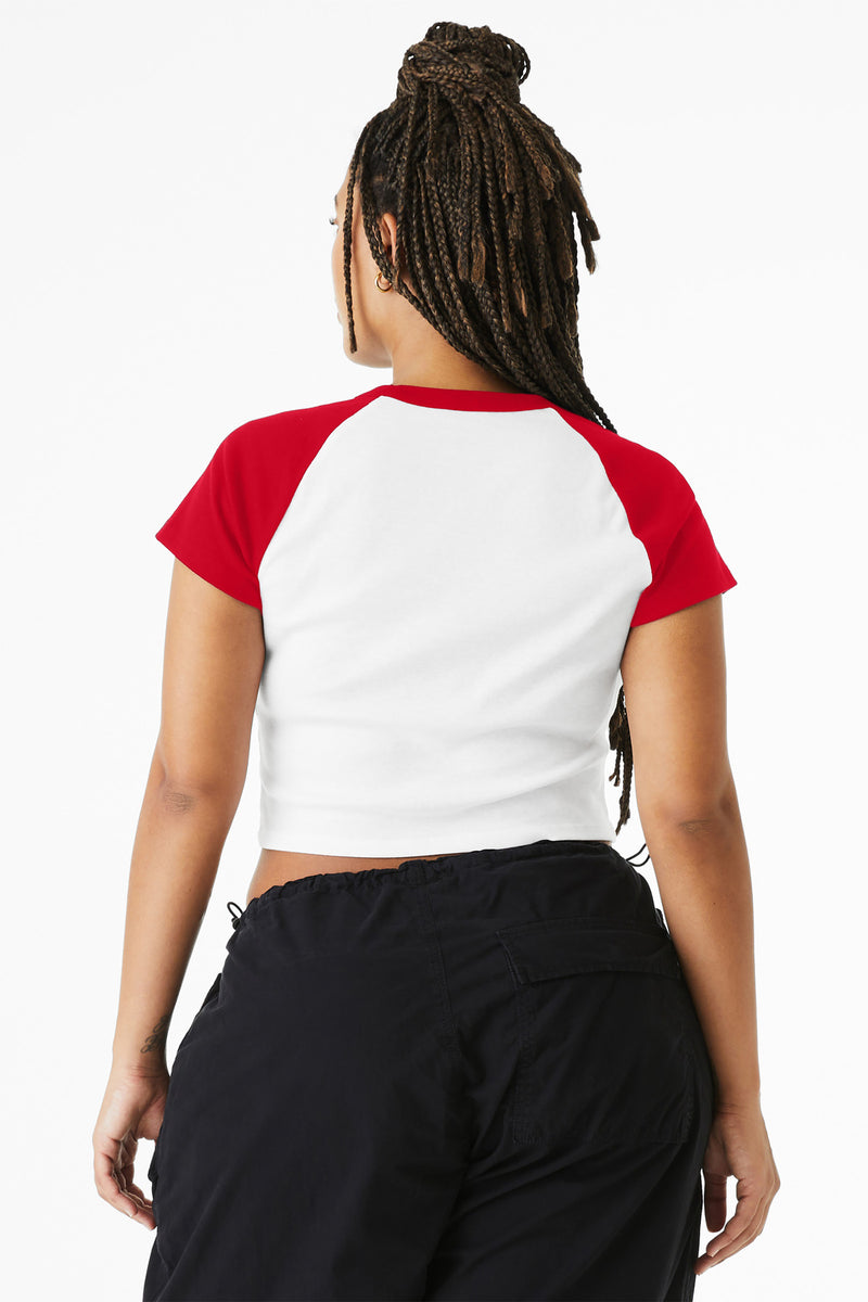 BELLA+CANVAS Women's Micro Rib Raglan Baby Tee - White/ Red