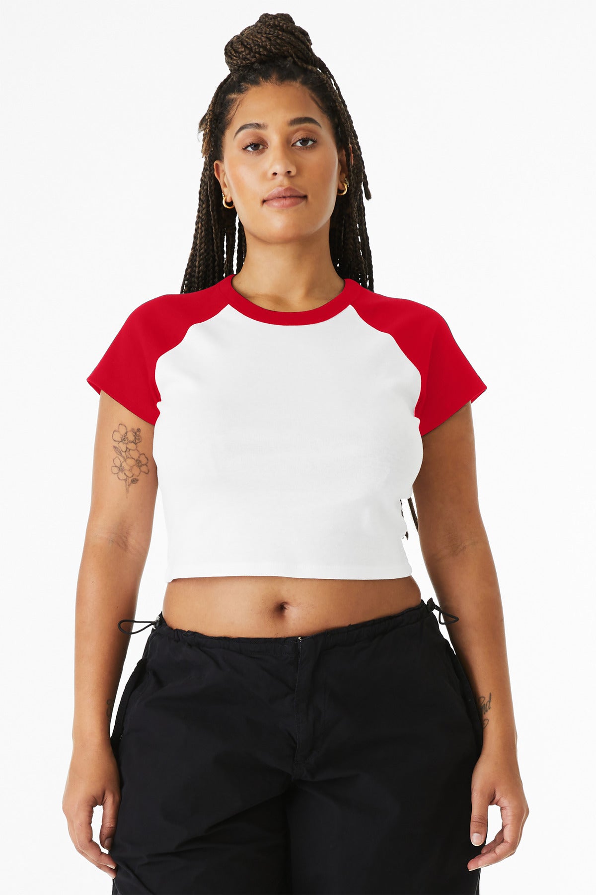 BELLA+CANVAS Women's Micro Rib Raglan Baby Tee - White/ Red