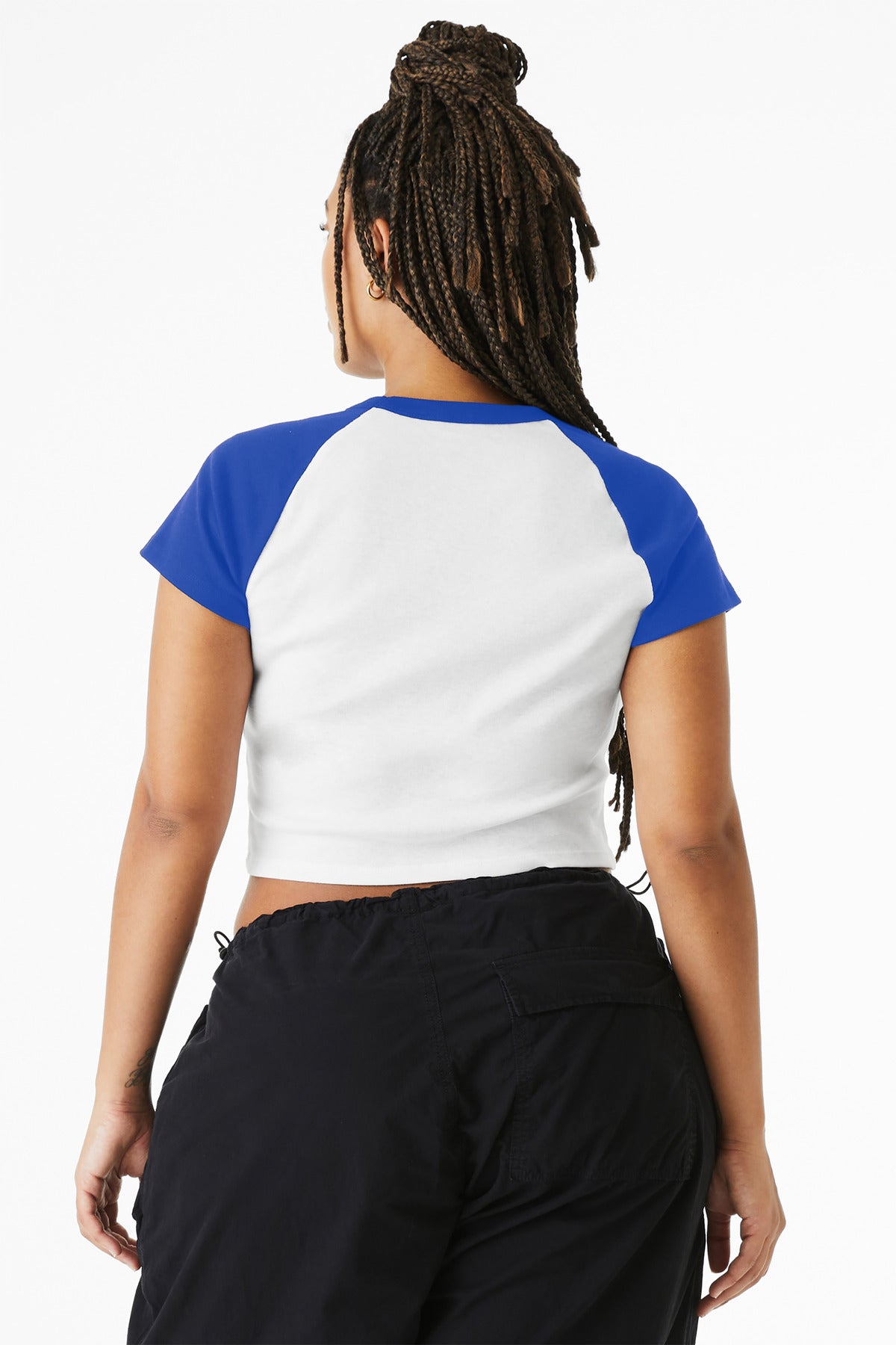 BELLA+CANVAS Women's Micro Rib Raglan Baby Tee - White/ True Royal