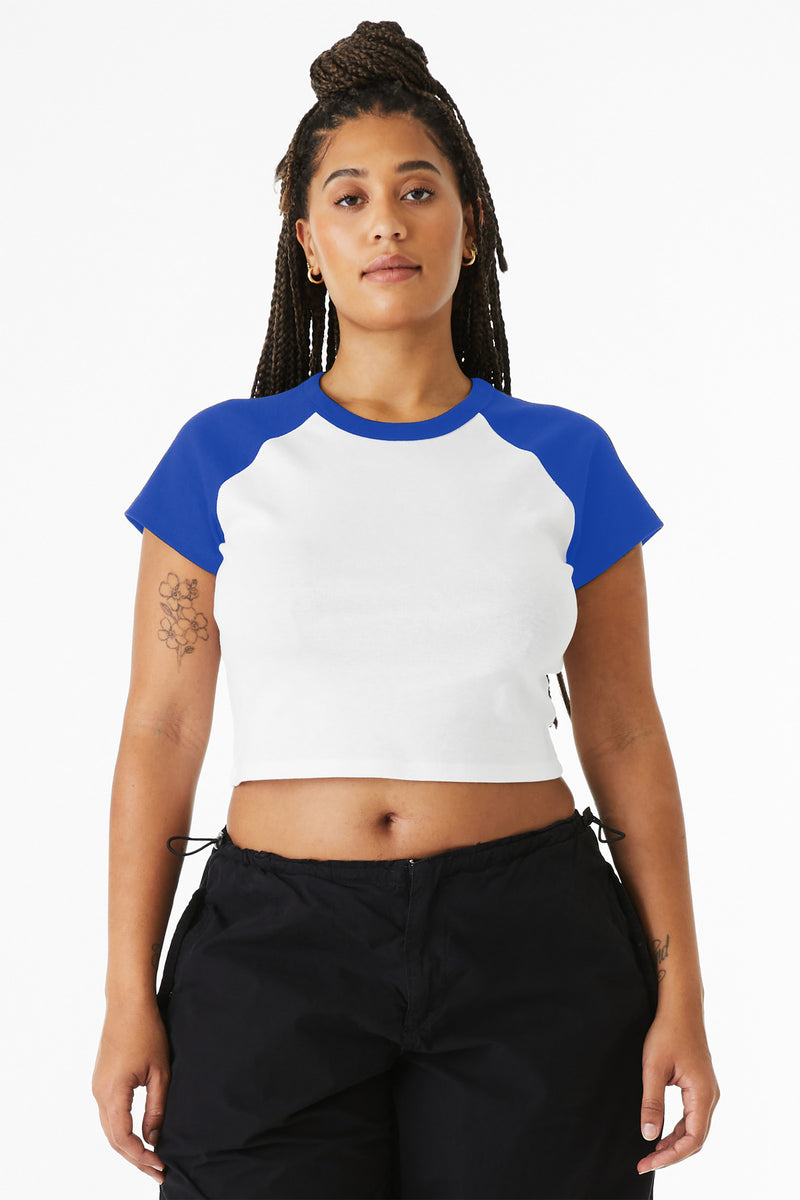 BELLA+CANVAS Women's Micro Rib Raglan Baby Tee - White/ True Royal
