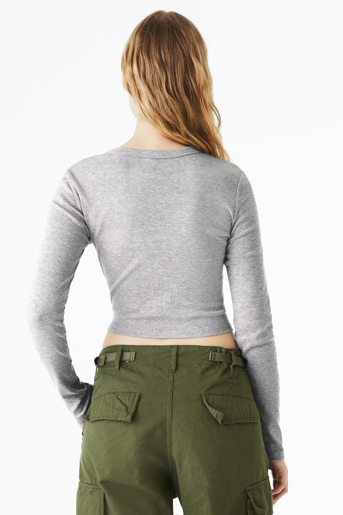 BELLA+CANVAS Women's Micro Rib Long Sleeve Baby Tee - Athletic Heather