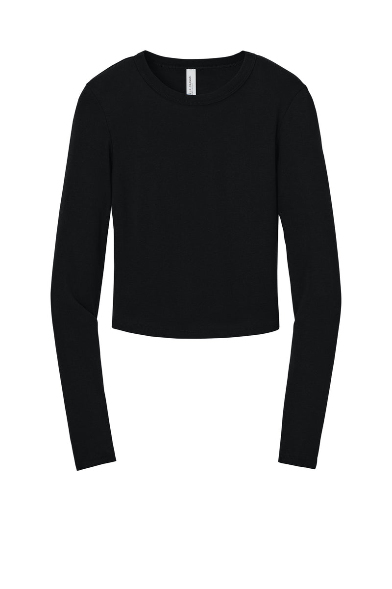 BELLA+CANVAS Women's Micro Rib Long Sleeve Baby Tee - Solid Black Blend