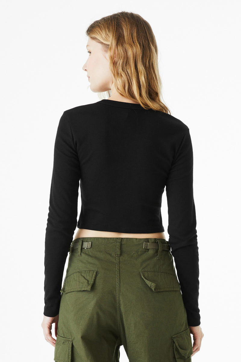 BELLA+CANVAS Women's Micro Rib Long Sleeve Baby Tee - Solid Black Blend