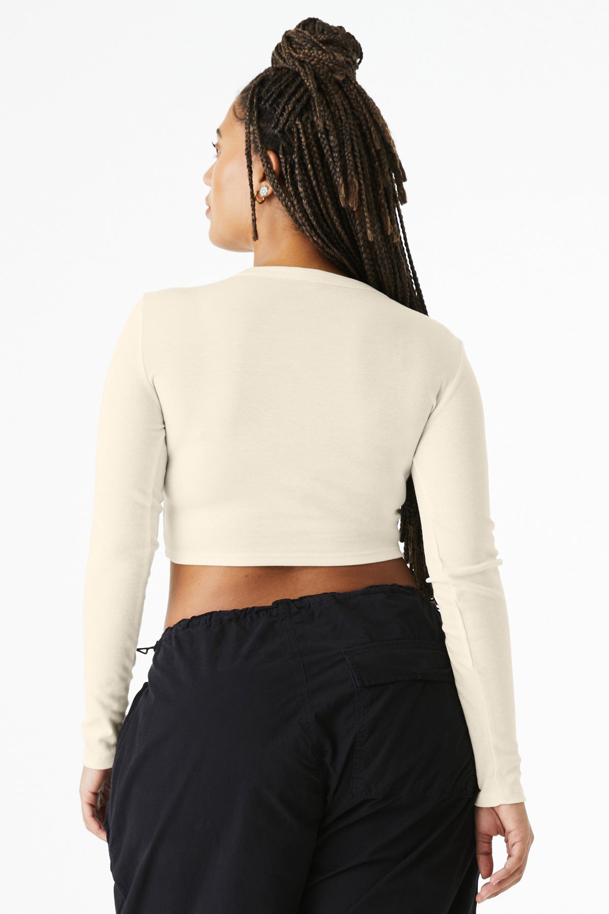 BELLA+CANVAS Women's Micro Rib Long Sleeve Baby Tee - Solid Natural Blend