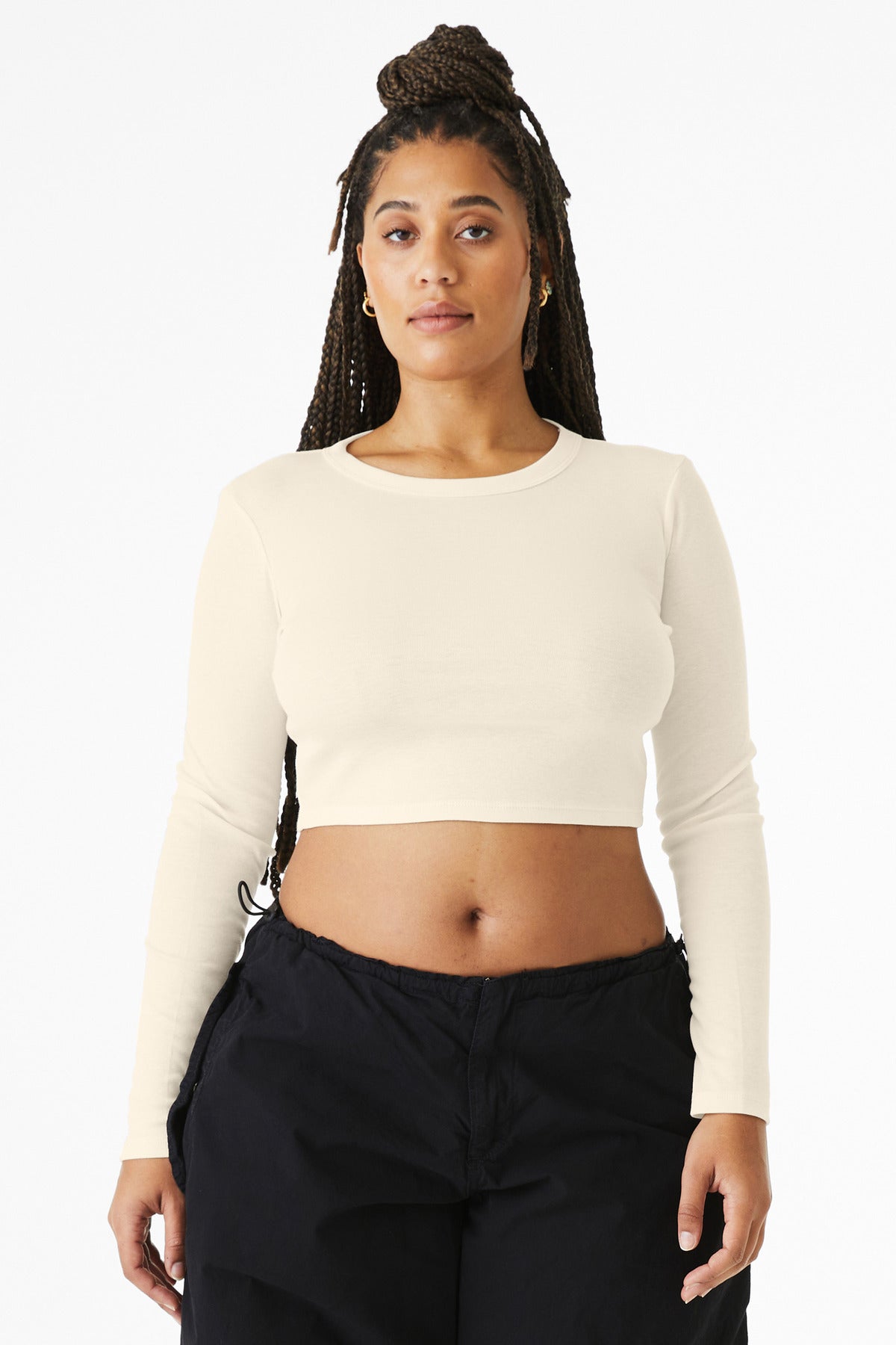 BELLA+CANVAS Women's Micro Rib Long Sleeve Baby Tee - Solid Natural Blend
