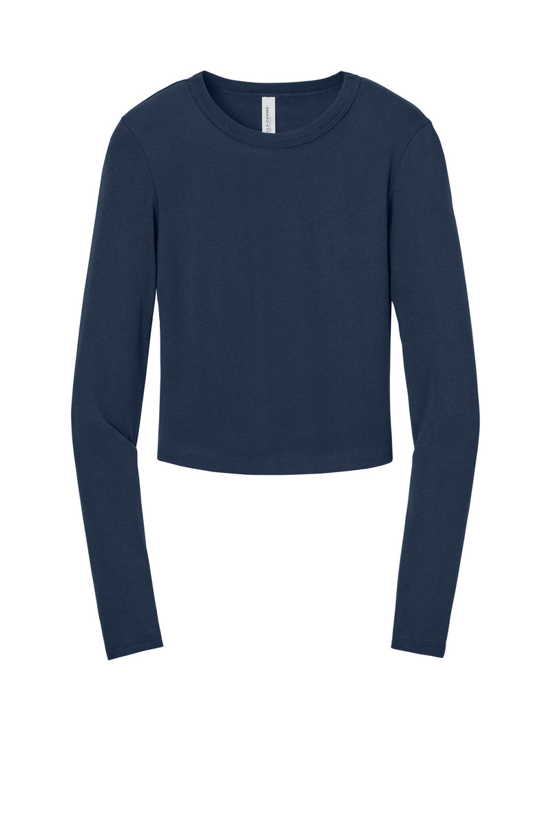 BELLA+CANVAS Women's Micro Rib Long Sleeve Baby Tee - Solid Navy Blend