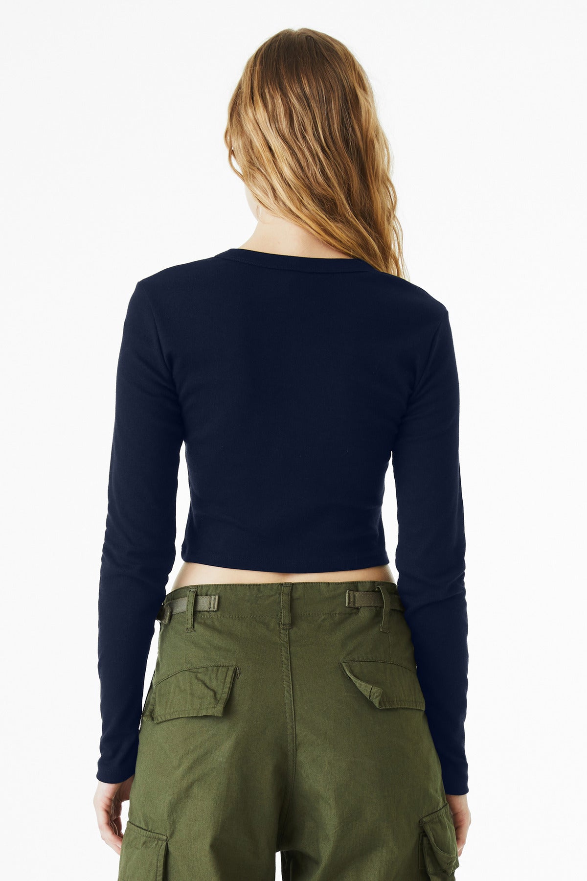 BELLA+CANVAS Women's Micro Rib Long Sleeve Baby Tee - Solid Navy Blend
