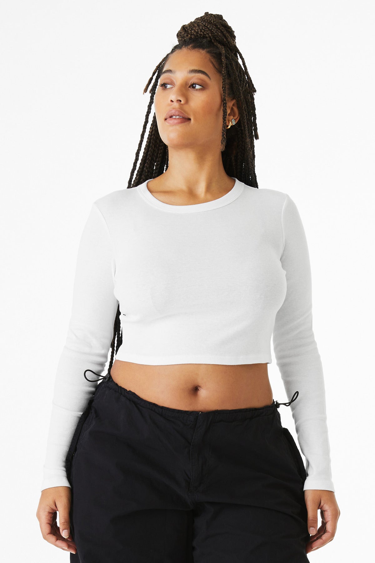 BELLA+CANVAS Women's Micro Rib Long Sleeve Baby Tee - Solid White Blend