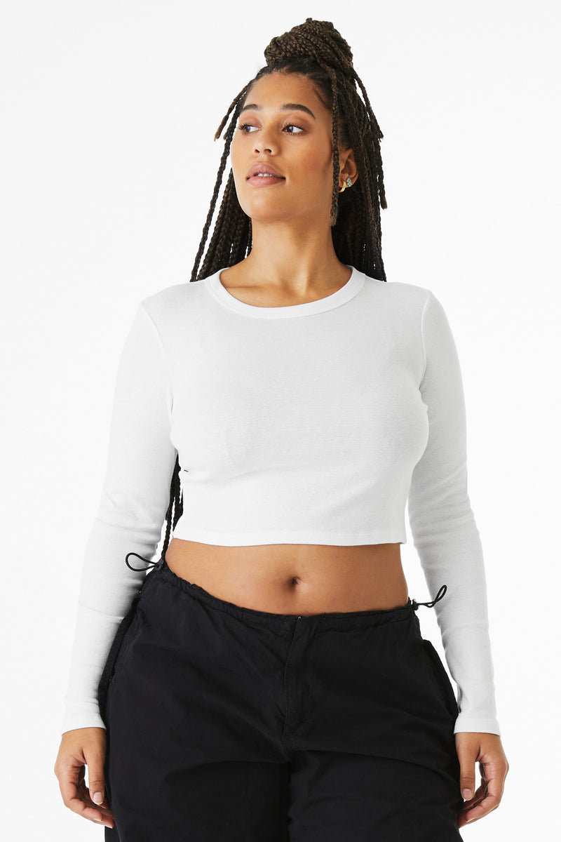 BELLA+CANVAS Women's Micro Rib Long Sleeve Baby Tee - Solid White Blend