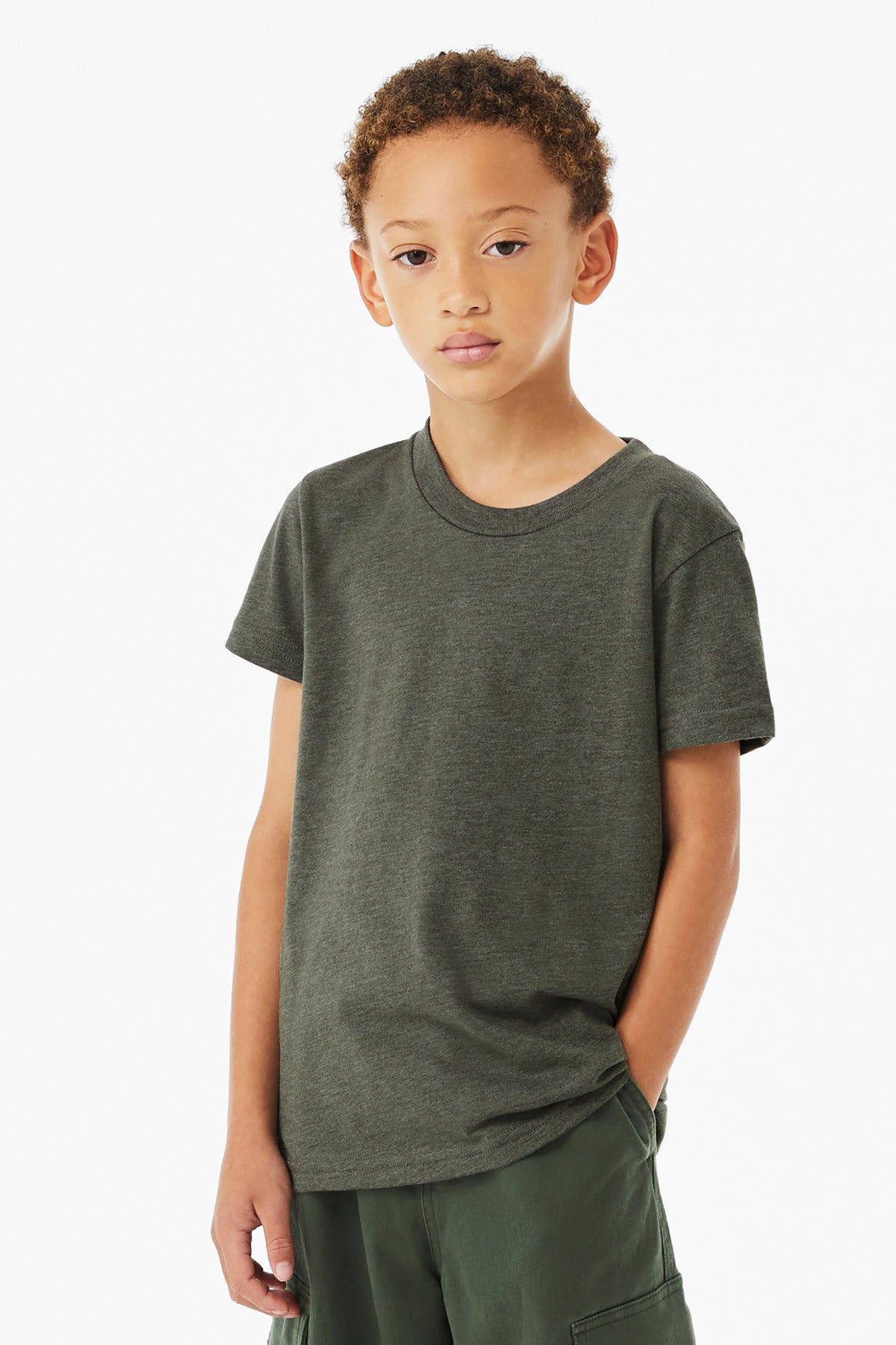 BELLA+CANVAS Youth Heather CVC Tee - Heather Military Green