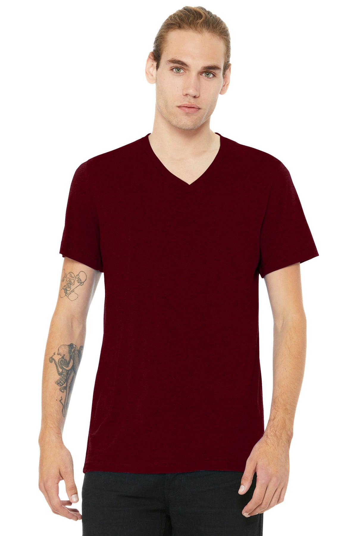 BELLA+CANVAS Unisex Heather CVC V-Neck Tee - Heather Cardinal
