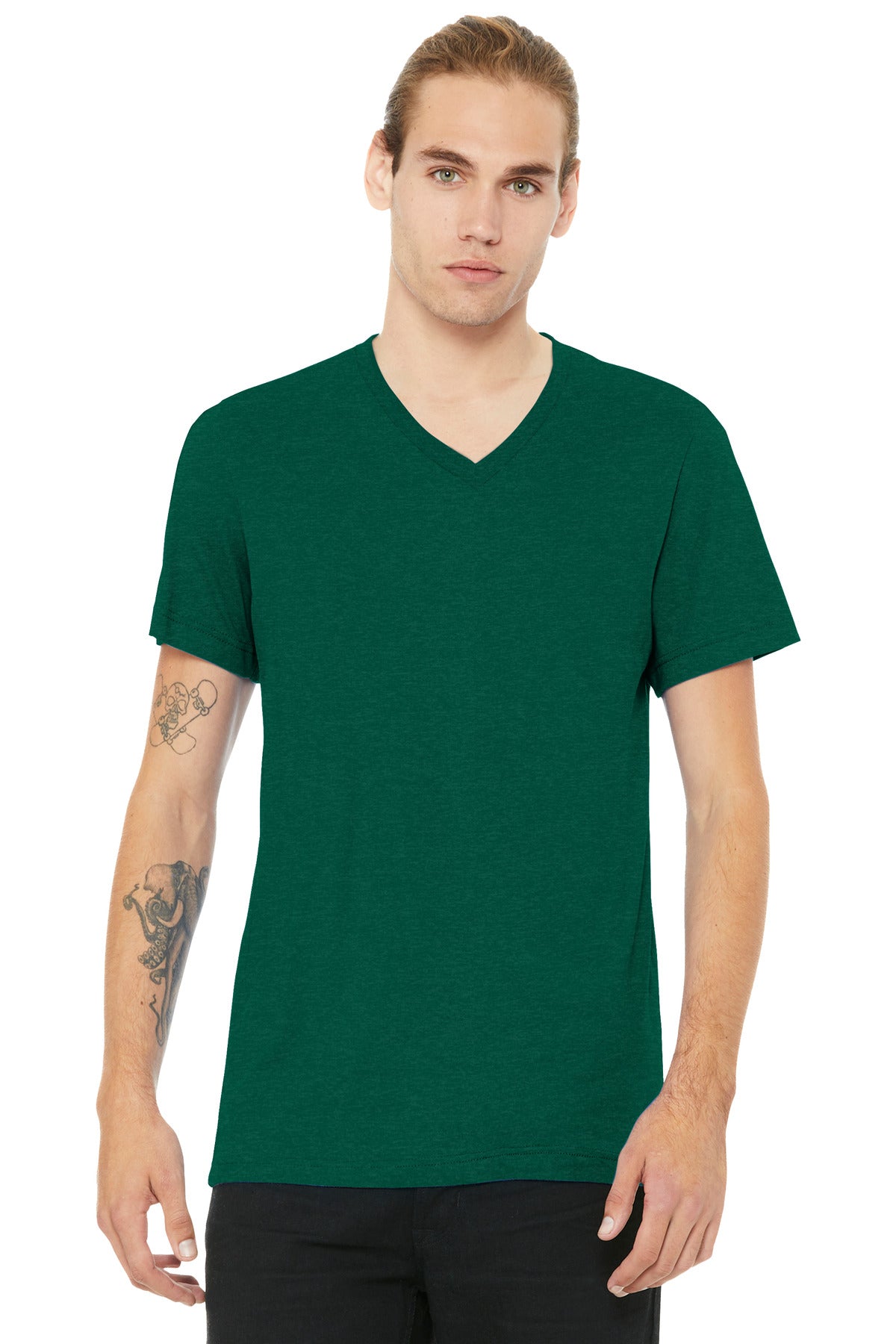 BELLA+CANVAS Unisex Heather CVC V-Neck Tee - Heather Grass Green